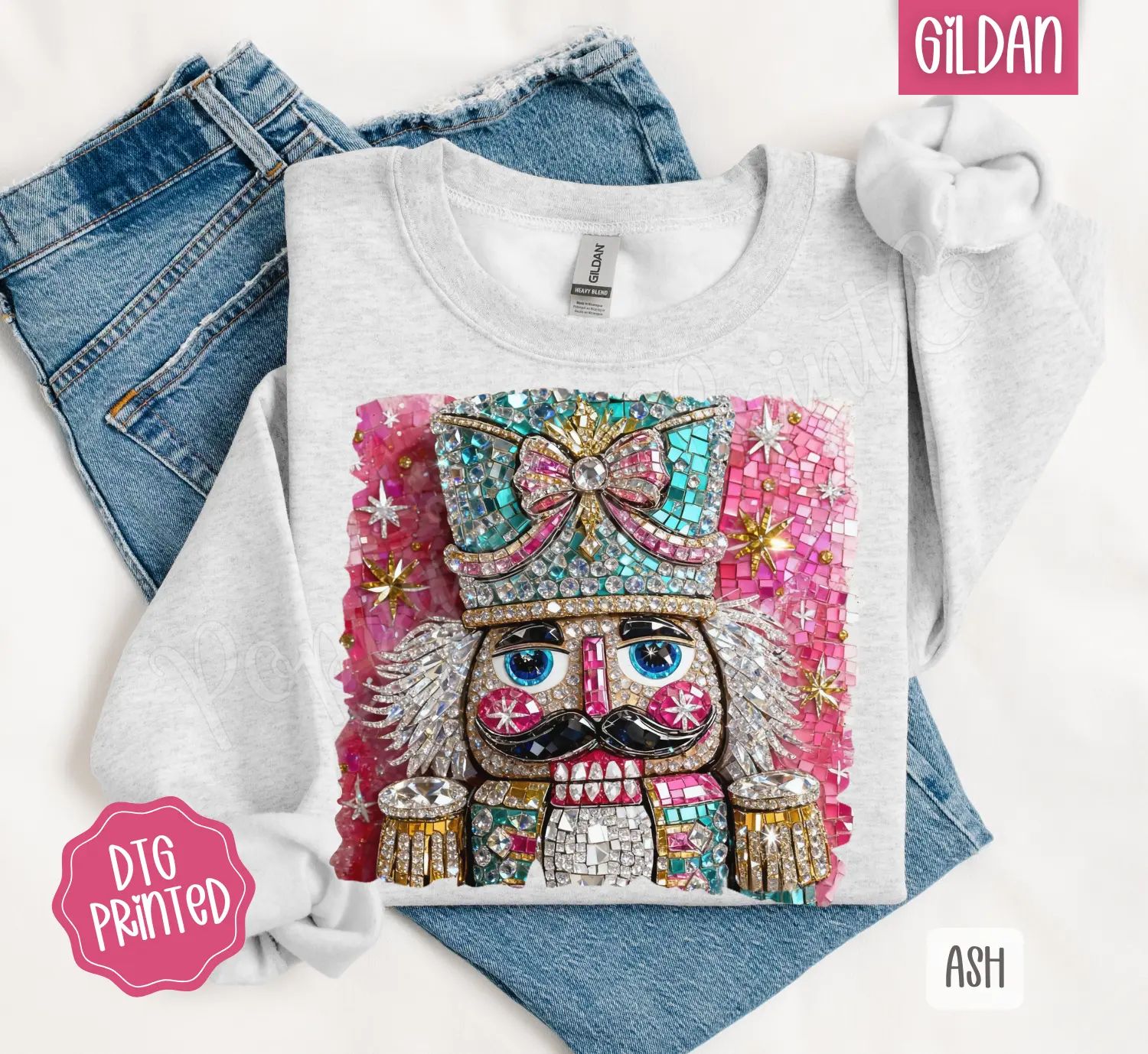 Faux Rhinestone Nutcracker Sweatshirt, Trendy Women's Christmas Crewneck