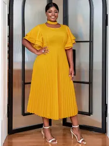 【Plus Size】 Solid Color Dress, Elegant Chic Fashion Casual Butterfly Sleeve Dress for Daily Outdoor Wear, Women Flattering Clothing for All Seasons