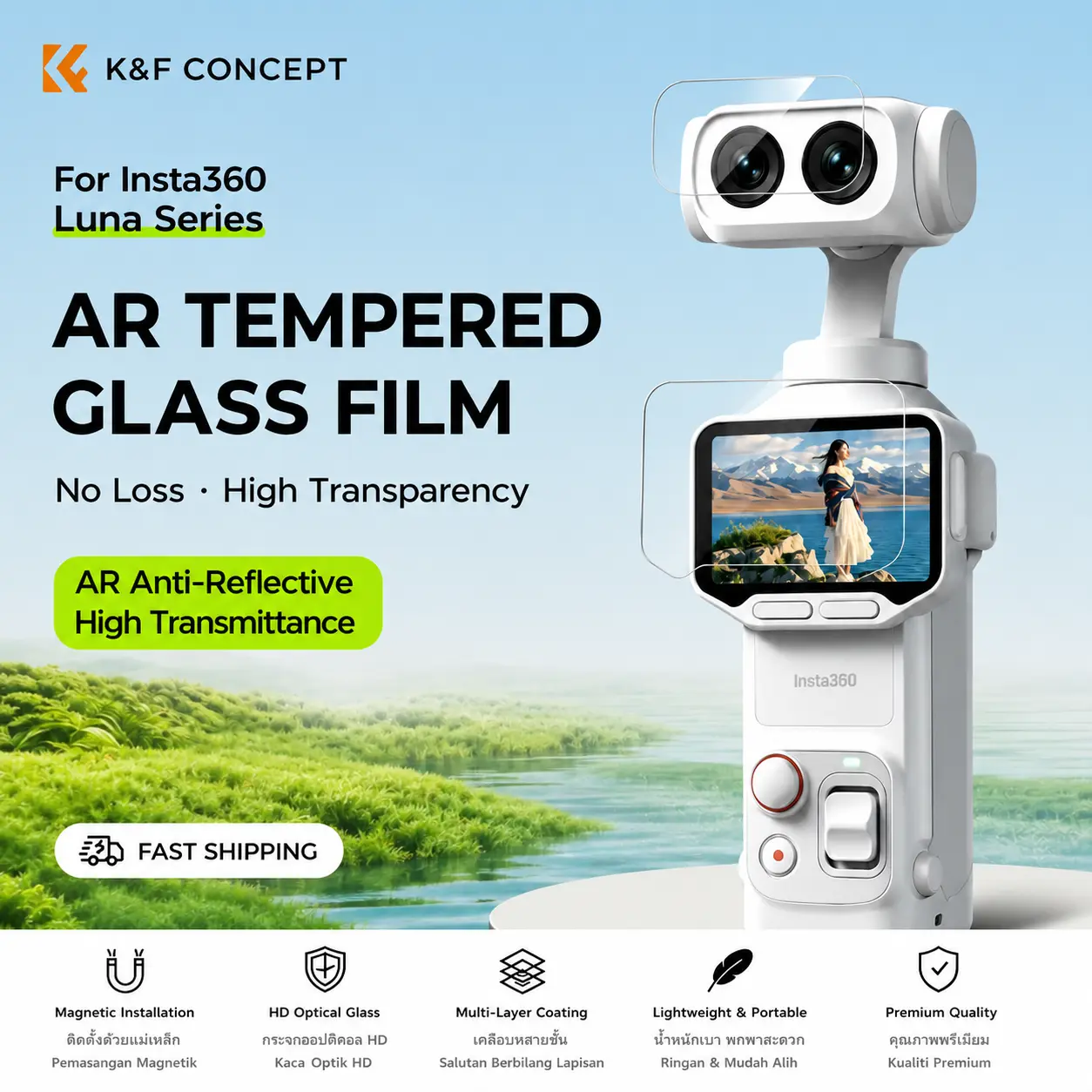 K&F CONCEPT Luna Tempered Glass Screen Protector Kit