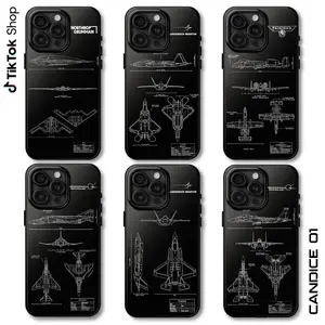 US Military Fighter Jets Blueprint Phone Case B2 Spirit F22 Raptor A10 Warbog F4E Phantom II F-35 Lightning II F-15 Strike Eagle Military Aircraft Cover Bomber 17 Air Pro Max - Custom
