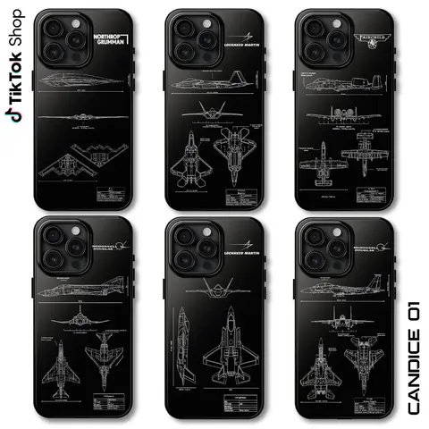 Customized Shockproof Polycarbonate US Military Fighter Jets Blueprint Phone Case - F22 Raptor, B-17G Flying Fortress & More - Long-Lasting Eco-Friendly Glossy Cover for iPhone 15 Pro Max & Smartphone Gear