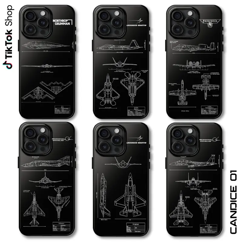 Customized Shockproof Polycarbonate US Military Fighter Jets Blueprint Phone Case - F22 Raptor, B-17G Flying Fortress & More - Long-Lasting Eco-Friendly Glossy Cover for iPhone 15 Pro Max & Smartphone Gear