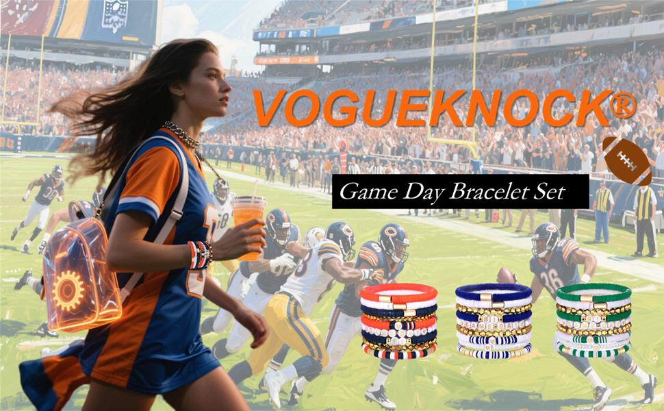 9 Pack Game Day Bracelets for Women Stackable Heishi Beaded Stretch Bracelet Football Sport Fan Bracelet Sports Game Team Jewelry Accessories Gifts