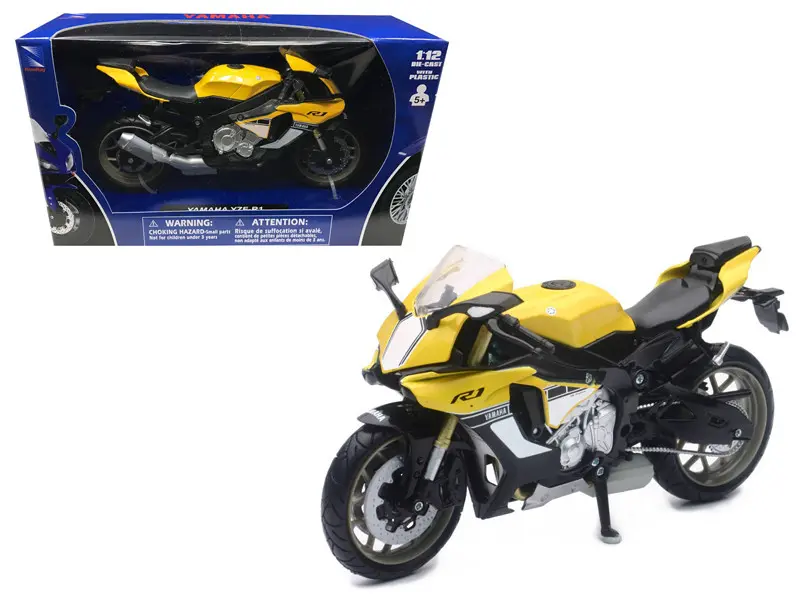 New Ray 1:12 2016 Yamaha R1 Sport Bike – Yellow – Motorcycles Diecast Model Bike