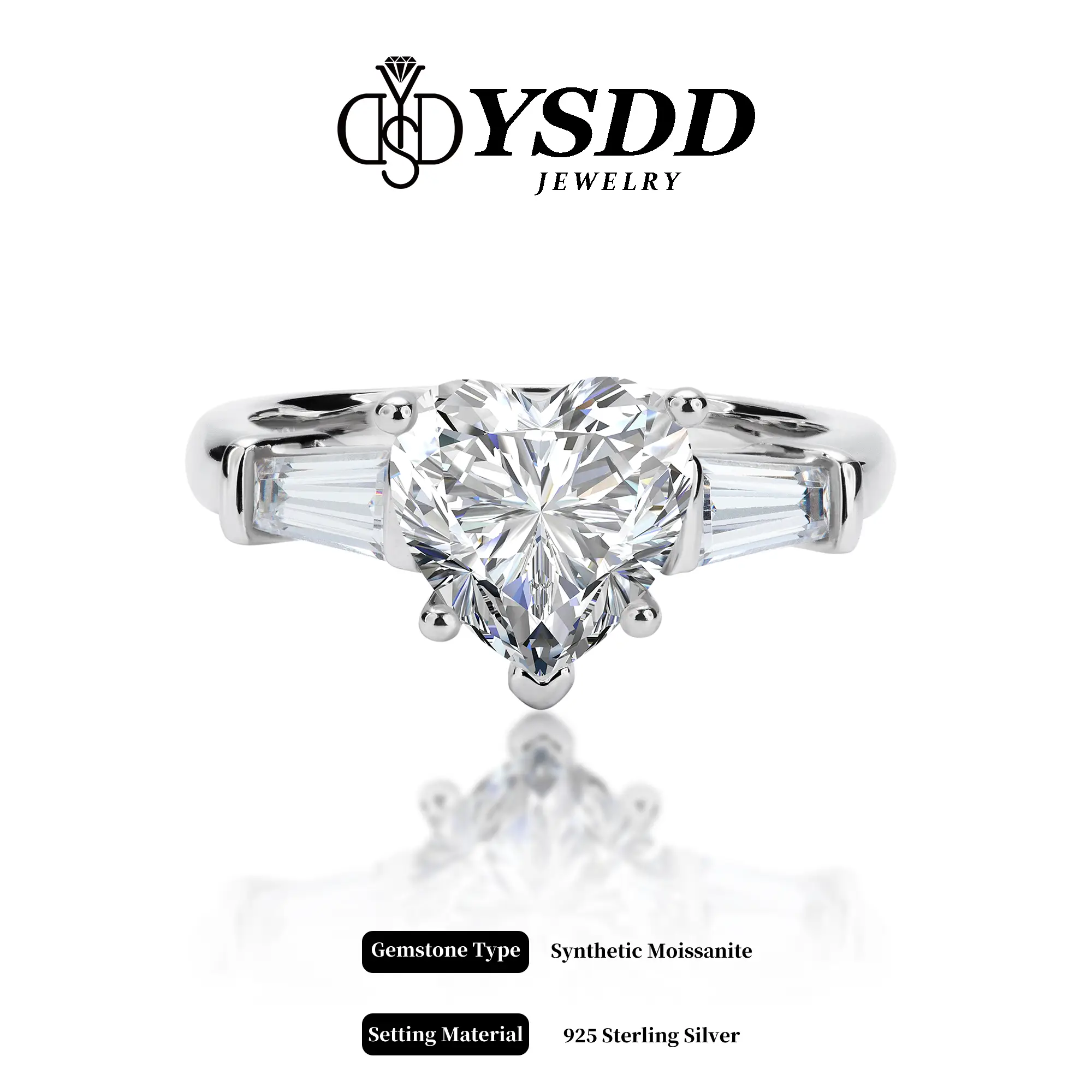 【#53】2Carat Heart Synthetic Moissanite Rings in 925 Sterling Silver