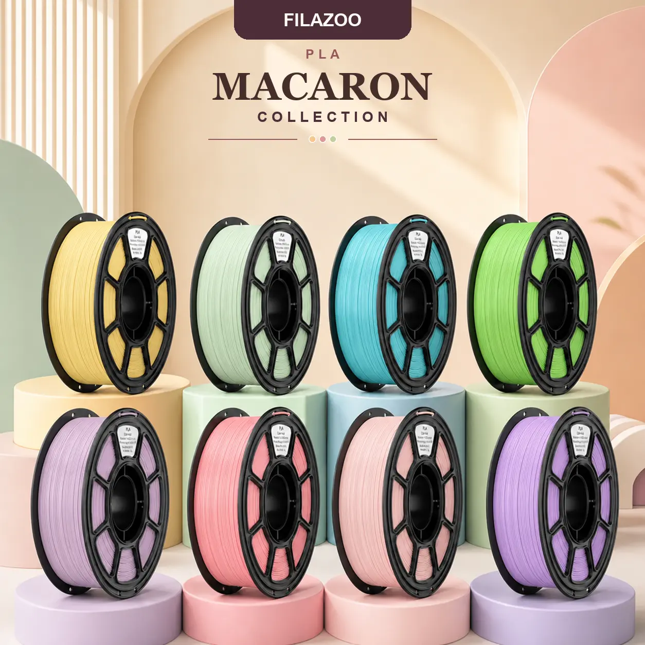 FILAZOO Macaron Color PLA 3D Printer Filament 1.75mm 1KG Spool | Soft Pastel Colors Candy Palette | High Speed Tangle-Free Smooth Printing | Compatible with Bambu Lab X1/P1S/A1, Creality Ender 3, FDM 3D Printers Premium Bundle