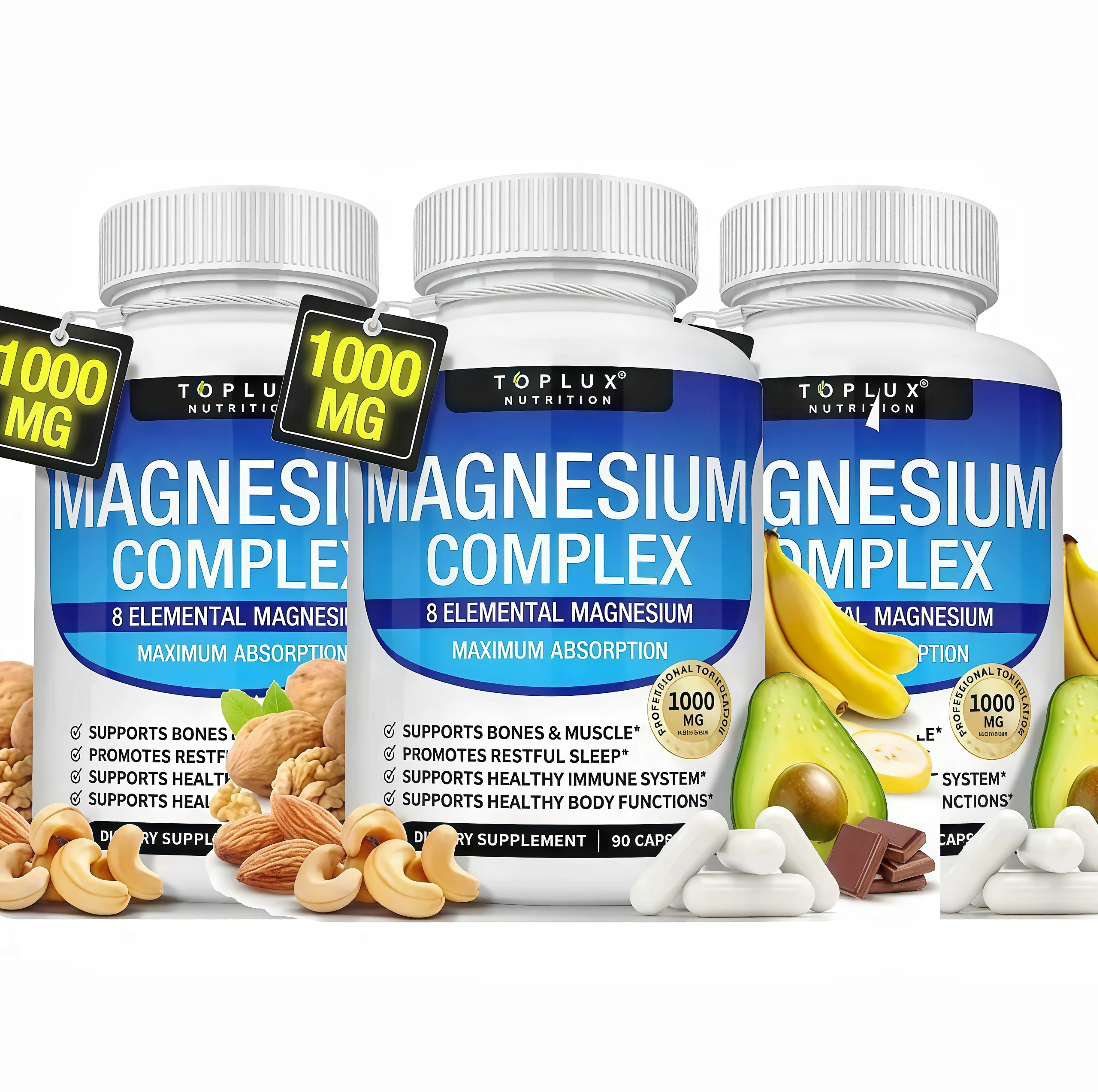 3 Botte Toplux Magnesium Complex UU 8 Essential Magnesium Supplement 1000mg Fitness Edible