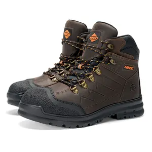 NINGO Men's Steel Toe Work Boots - Slip & Oil Resistant Safety Shoes with Puncture Proof Sole, Full Grain Leather Construction Boots for Industrial/Warehouse Work (Breathable, Anti-Static)