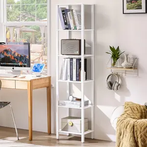 Skinny Book Shelf for Small Space, 6-Tier Farmhouse Shelf, Narrow Design, Ideal for Storage