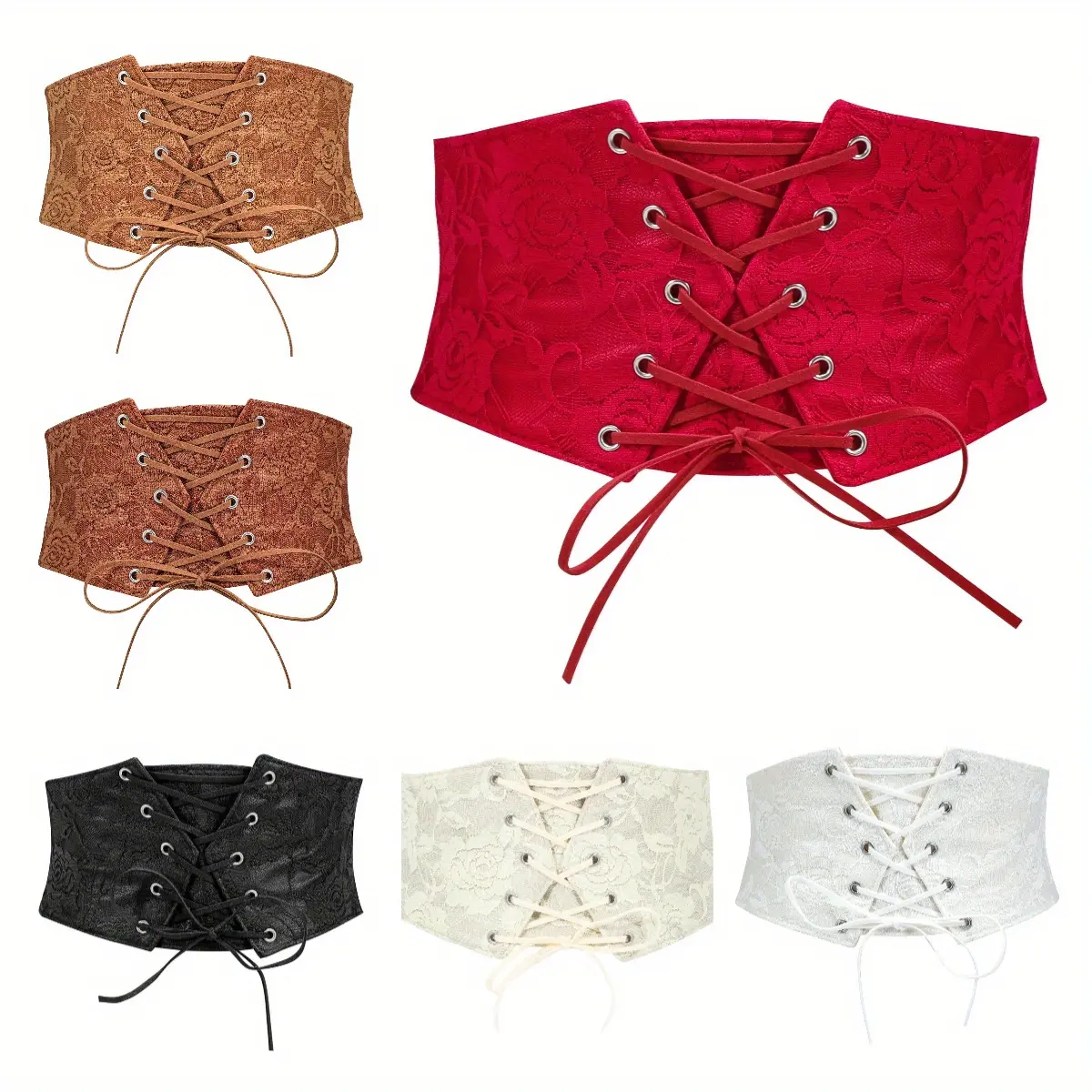 Women Wide Elastic Waist Belt Corset Style for Dress and Costume SUOSDEY Women Wide Corset Elastic Belt Waspie Lace-up Tied  main image 2