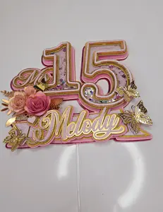 Personalized 3D Glitter Cake Toppers for 15 Birthdays Mis 15 Cartoon Ornaments with Custom Name & Age for Festive Decor and Durable Design