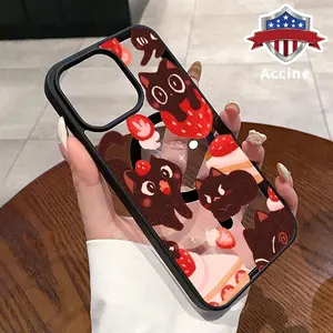Magnetic Case Compatible for iPhone 16 Pro Max 15 Plus 14 13 12 11 XR E XS Cat Strawberry Delight Clear Acrylic Back Drop Protection Pocket-Friendly Cellphone Cover Gift for Girl