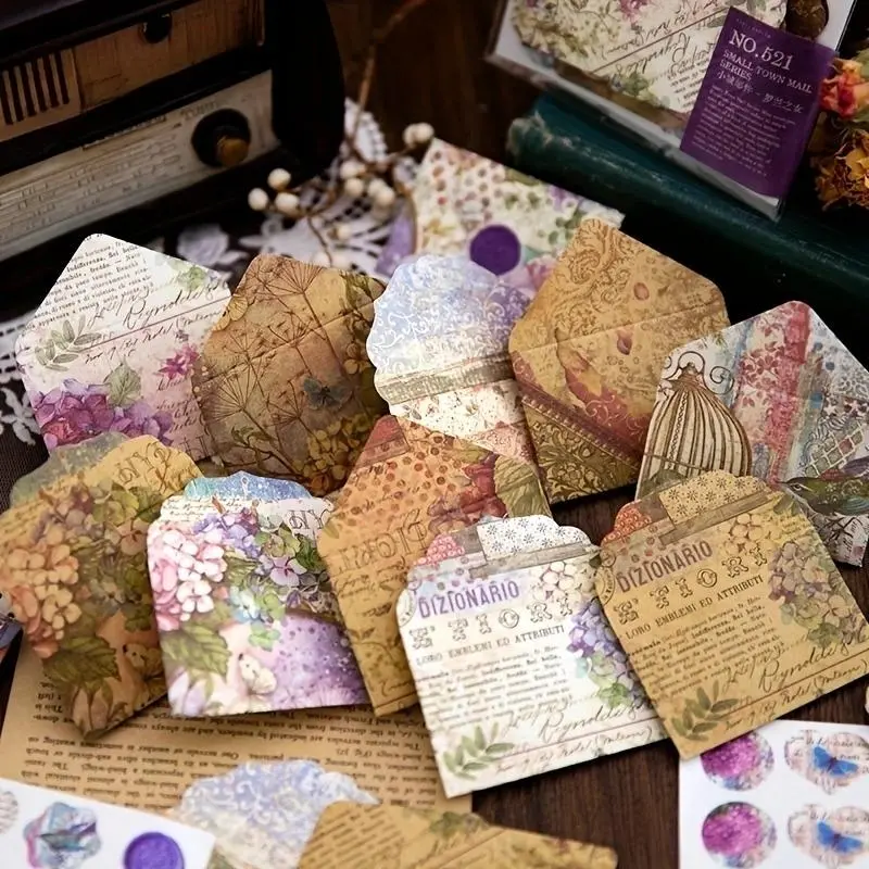 40pcs/set Vintage Themed Mini Paper Envelope with Sealing Sticker, Unique Envelopes, Festival Handmade Envelopes & Postal Supplies