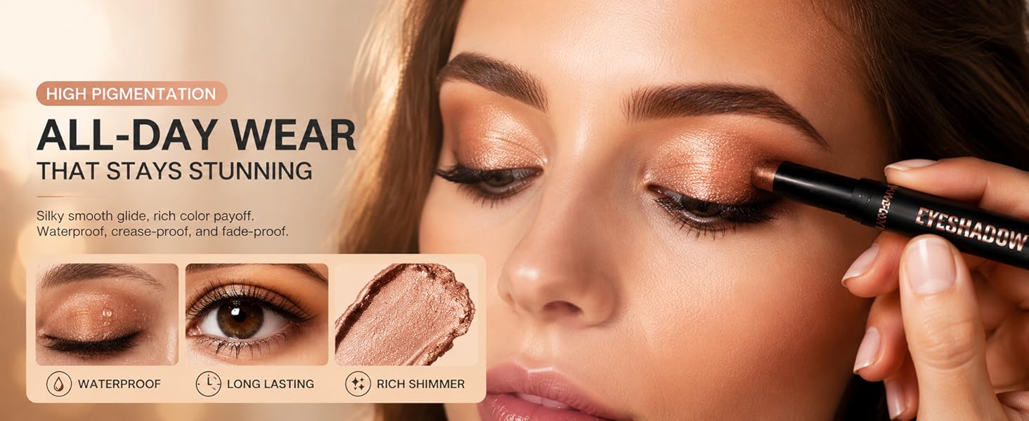 Shimmer Eyeshadow Stick Set, 8Pcs Cream Eye Shadow Brightener Stick Colorful Glitter Eyeshadow Pencil - Waterproof & Transfer-Proof Brown Bronze Nude Neutral Eyeliner Makeup for Girls Women