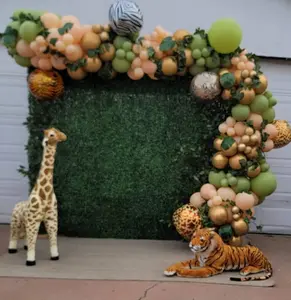 NobaLllon Party Super Pack: Jungle Party Balloons Garland Arch Kit Green Gold Apricot Balloon Arch Tropical Theme Party Decorations with Artificial Leaves for Animal Wild One Birthday Party Baby Shower Supplies Decoration Colorful