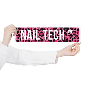 1pc Nail Tech Street Road Metal Sign, Pink Leopard Print Poster Vintage Plate Wall Art Decor Painting for Home Nail Salon Club, 4 x 16 Inches
