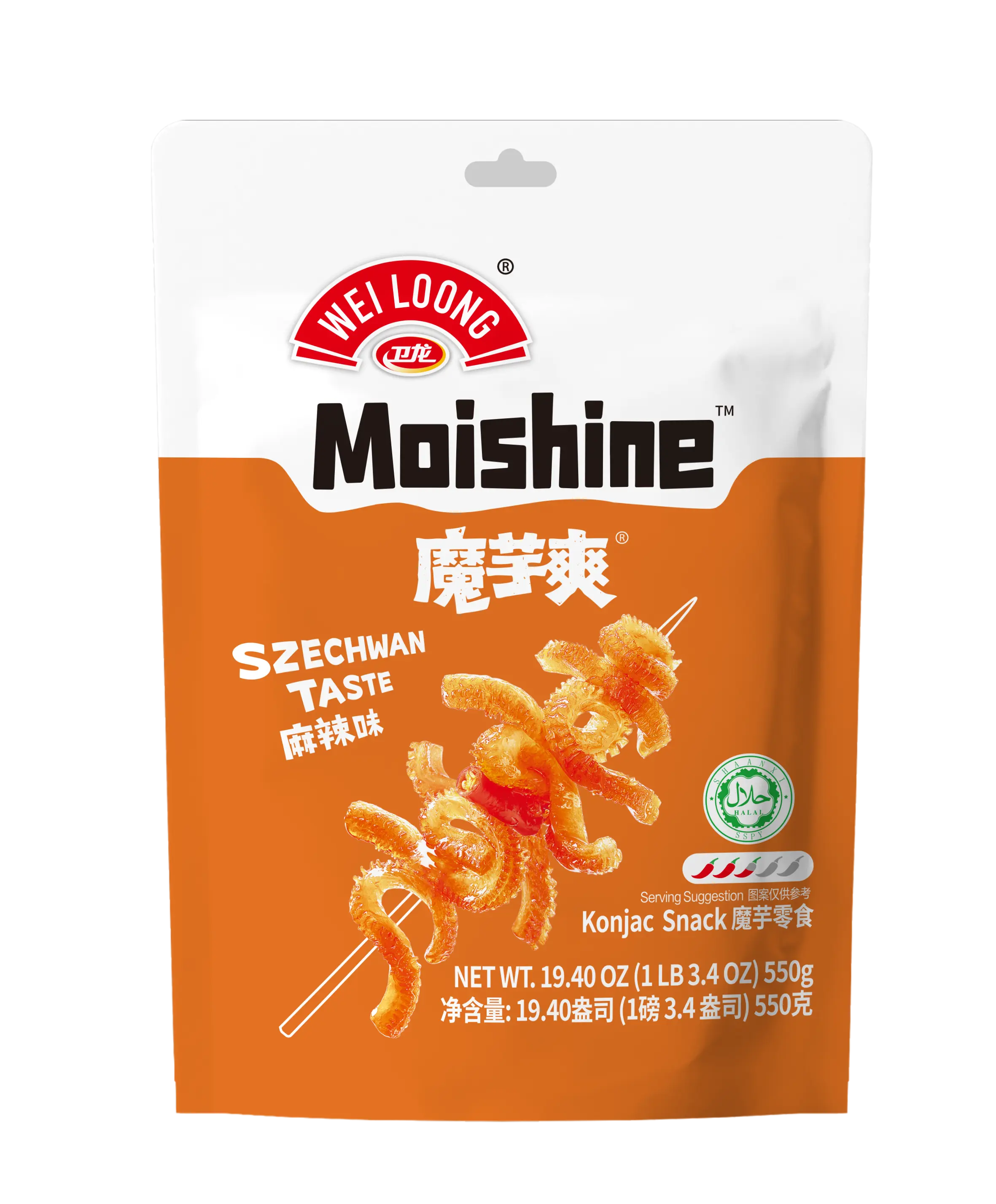 WEILOONG Moishine Chili Konjac Strips – 550g (30 Mini Packs), Chewy Spicy Snack for Sharing, Ready-to-Eat Snack