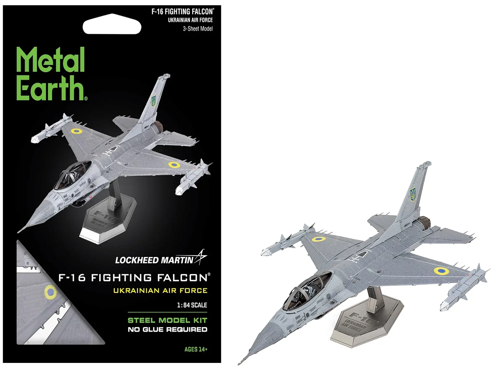 Model Kit Lockheed Martin F-16 Fighting Falcon Aircraft "Ukrainian Air Force" Moderate Difficulty Steel Model by Metal Earth