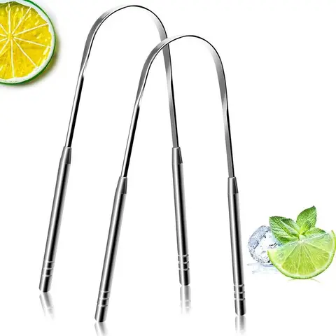 2 Pack Tongue Scraper, 100% Surgical 304 Stainless Steel Tongue Cleaner for Adults and Kids, Professional Tongue Brush for Oral Care Durable