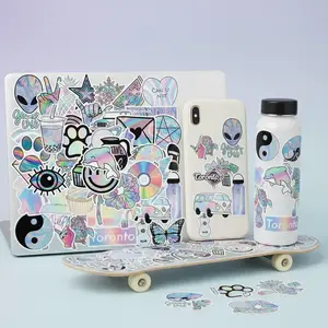 50pcs Holographic Laser Series Graffiti Sticker Set, DIY Creative Supplies For Decorating Walls, Doors And Furniture, Funny Stickers Packs, Stickers Guitar, Customized Sticker, Graphic Decal