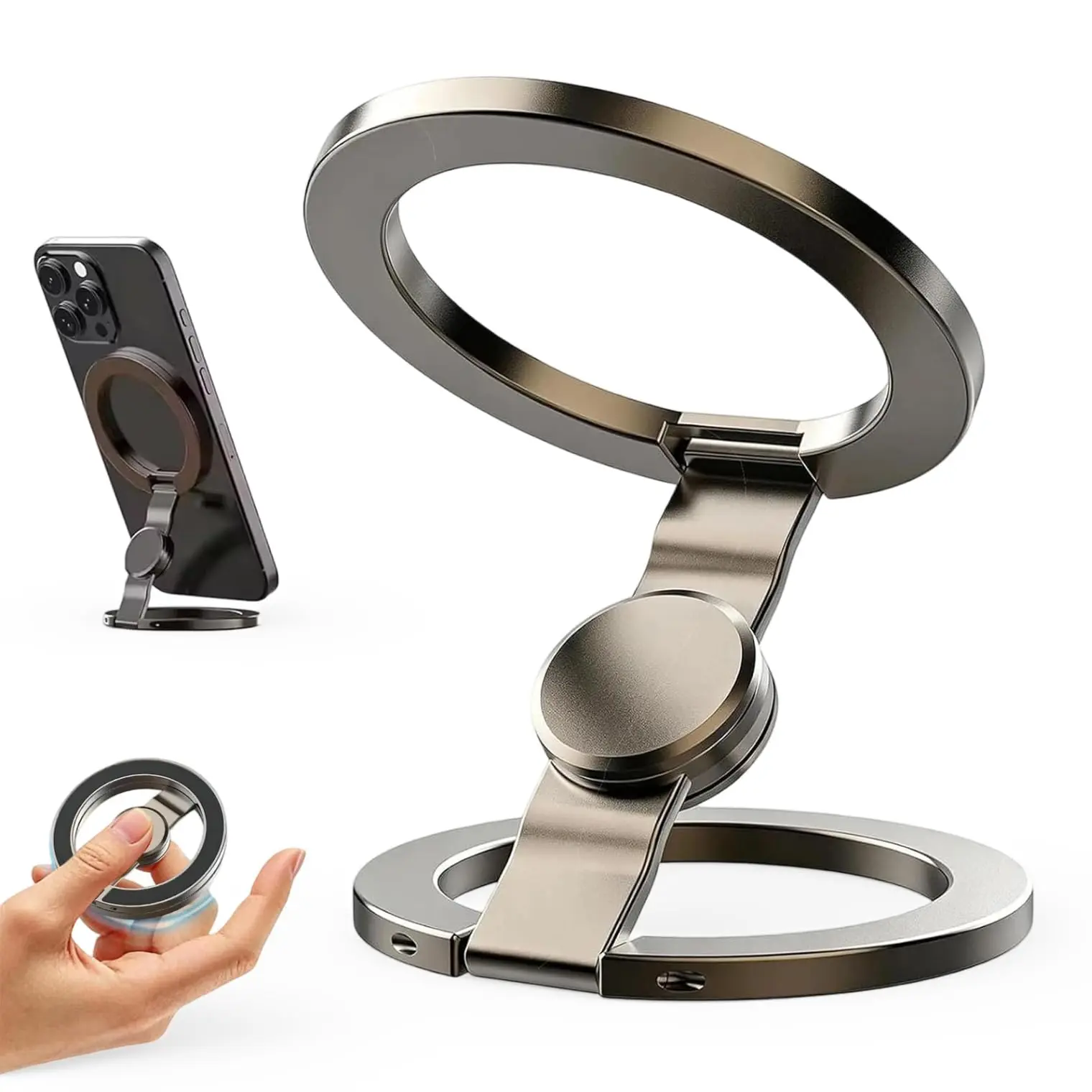 Magnetic Phone Stand Fidgeta Spinner, 360° Flip, Aluminum Fidget spinner phone stand: precision bearing, dual magnet rings, scratchproof, incl. metal ring