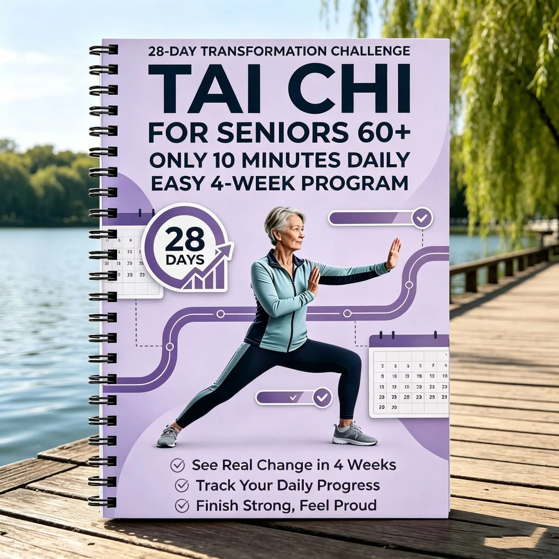 Only 10 Mins/Day, 28-Day Tai Chi Challenge for Seniors 60+, Easy 4-Week Program to Track Progress & Feel Stronger, Guided Journal Calendar Planner
