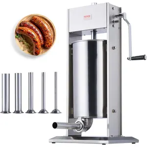 VEVOR Manual Sausage Stuffer, 15 L / 30 LBS Vertical Sausage Machine, Dual-Speed Meat Stuffer, Made of Food-Grade 304 Stainless Steel, Includes 5 Stuffing Tubes, for Home Kitchen Restaurant Commercial