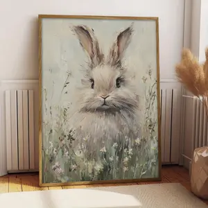 1 Piece Easter Bunny Vintage 3 Wall Art Canvas High-Definition Print Poster, Ideal Gift for Bedroom, Office, Bathroom, Home Wall Decoration, Frameless