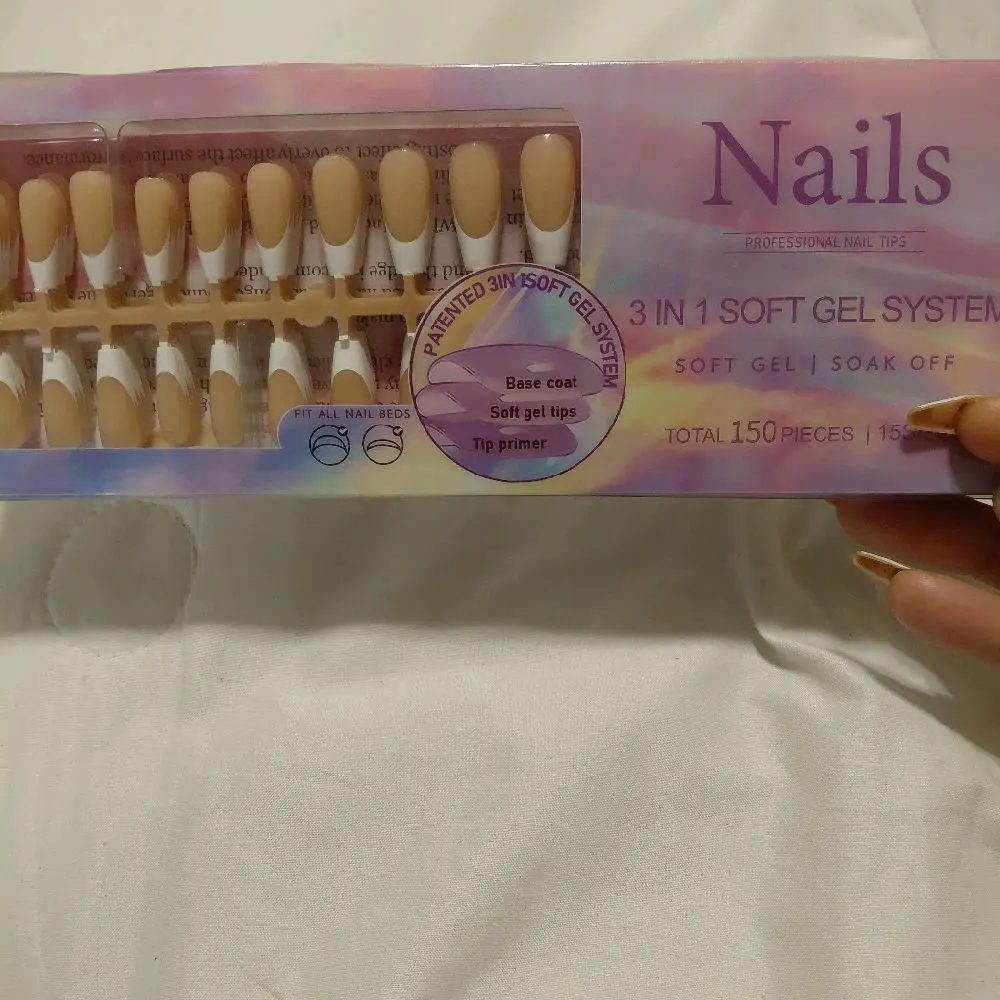 Nails 3 in 1 Soft Gel System - 150 Pieces Total 15 Sizes Base Coat Soft Gel Tips Tip Primer