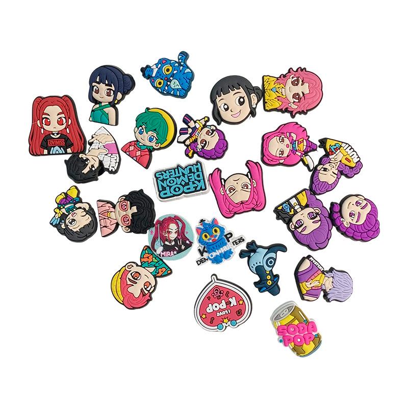 Trendy "Demon Hunter" Series PVC Shoe Charms — 23-Piece Set of Cartoon Soft Rubber Shoe Accessories; Cute Shoe Buckles Suitable for Various Occasions