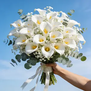 Artificial home decoration bouquet with white calla lilies, white baby's breath, and eucalyptus leaves, suitable for major holidays such as Valentine's Day and Easter, weddings, home, and office outdoor gardens