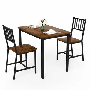 3-Piece Kitchen Table Set for 2, Small Wood Bistro Table & Black Walnut Chairs, Compact Dinette Set for Apartment Breakfast Nook, Kitchen Table Sets