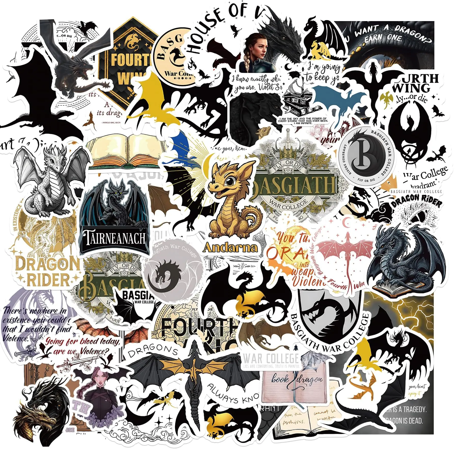Fourth Wing Sticker Pack, Stickers Kit, 150pcs/set Waterproof Vinyl Sticker, Sticker Decal, Decorative Sticker for Water Bottle, Laptop, Ideal Gift for Book Lovers & Reading Enthusiasts, Ornaments, Sticker Collage Pack