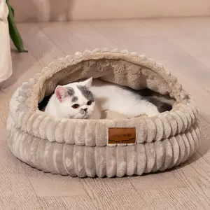 CHEERPALS Round Fluffy Cute Cat Bed Fluffy & Warm Indoor Couch Fuzzy Sofa with Removable Washable Cover Supportive Pet Chair for Autumn Winter Puppy Bedding