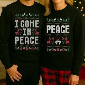 I Come in Peace Funny Matching Couples Ugly Christmas Hoodie Sweatshirt T-Shirt, Matching Christmas Sweatshirts for Couples, Hilarious Ugly Sweaters, Gifts for Couples Casual Daily Wear Tee For Men & Women, Apparel Made In The USA