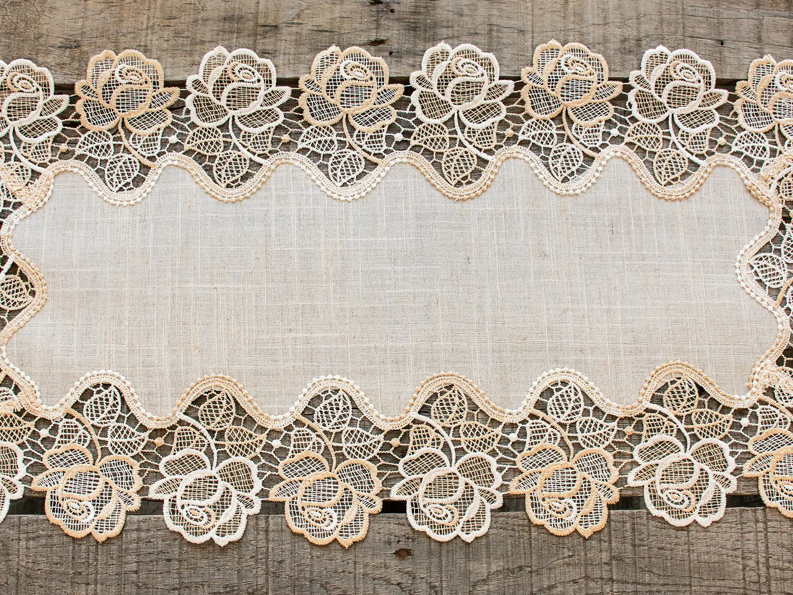 Linens Art And Things - Beige Rose Lace Table Runner (14"x27"/ 15"x35")
