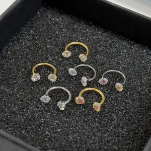 More Size Nose Ring 20G/18G 7mm Horseshoe Nose Ring(Free Gem Picker Tool) Internally Threaded Gems Lightweight