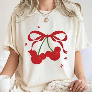 Cherry Mouse Coquette Unisex Shirt, Cherry Mickey Bow 90s Shirt, Coquette Shirt Magic World Family Trip