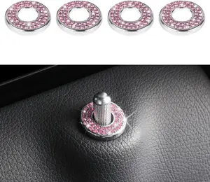 4Pack Bling  Inner Door Lock Pull Stickers, Rhinestones Bling  Pull Rod Bolt Decoration Covers Interior  Accessories, for Mercedes-Benz A/B/C/E Class GLC GLA GLK GLA (Pink)