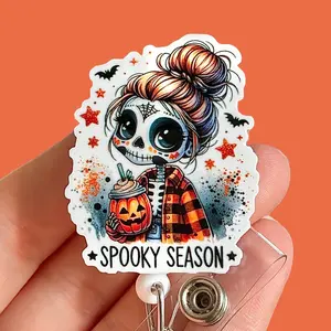 Glitter My Badge Halloween skeleton ghost badge reel for nurse and hospital workers. Badge clip Badge pull - Retractable swivel clip with a 360 rotation. Great gift for coworker.