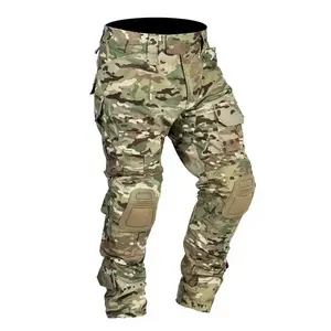 Outdoor men's combat pants with knee pads, tactical freight sports pants, camping camouflage, multi-purpose hiking and hunting clothing