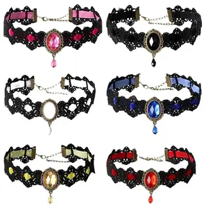 Gothic Style Lace Necklace With Rhinestones Elegant Fashion Jewelry With 32cm Chain And 5cm Extension For Daily Wear
