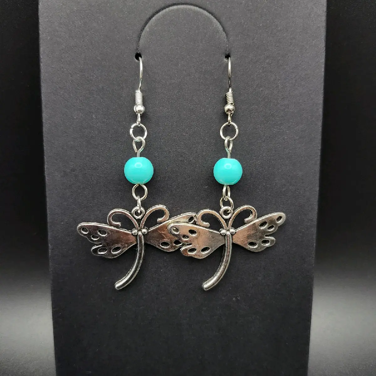 Dragonfly Charm Earrings w/ glass bead