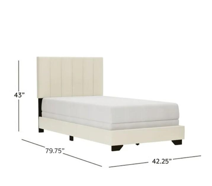 Reece Channel Stitched Upholstered Twin Bed Ivory Color Modern Design for Comfortable Sleep