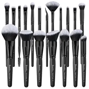 19Pcs ULTRA SOFT Black labeled Makeup Brushes set Contains large powder Flat Foundation Blending Blush Face contour Concealers Brush (16Pcs Matte Black S)
