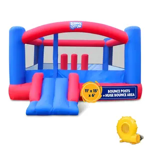 Sunny & Fun Giant Inflatable Bounce House with Built-In Posts Air Pump & Carrying Case Durable Fabric Easy Setup for Kids Parties