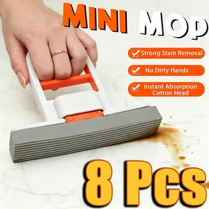 4/8‑Pack Lightweight Mini Desktop Foldable Mop, Self‑Squeeze Handheld Cleaning Tool for Home Bathrooms, Kitchens & Indoor Small Spaces