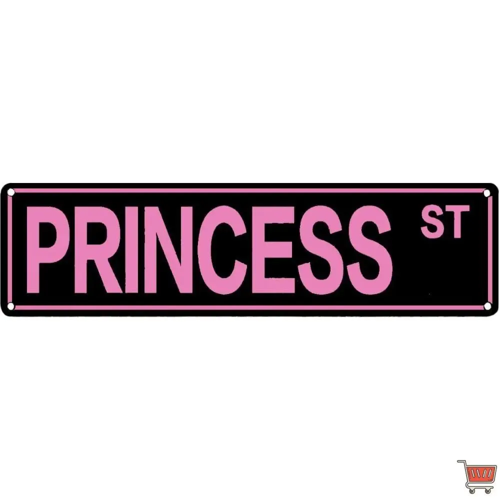 Antique Waterproof Lightweight Decorative Iron Pink "Princess St" Metal Tin Street Sign Wall Decor - Farmhouse Preppy 2000 Aesthetic Plaque, Cute Door Hanger for Teen Girls, Ideal Home Decor Gift, Industrial