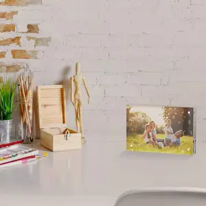 4x6 Acrylic Picture Frames 3 Pack, 20% Thicker Block, Clear Picture Frames Freestanding Double Sided Magnetic Acrylic Lucite Frameless Transparent Square Frame Gift for Desktop Display Decor Photo Christmas Border Light