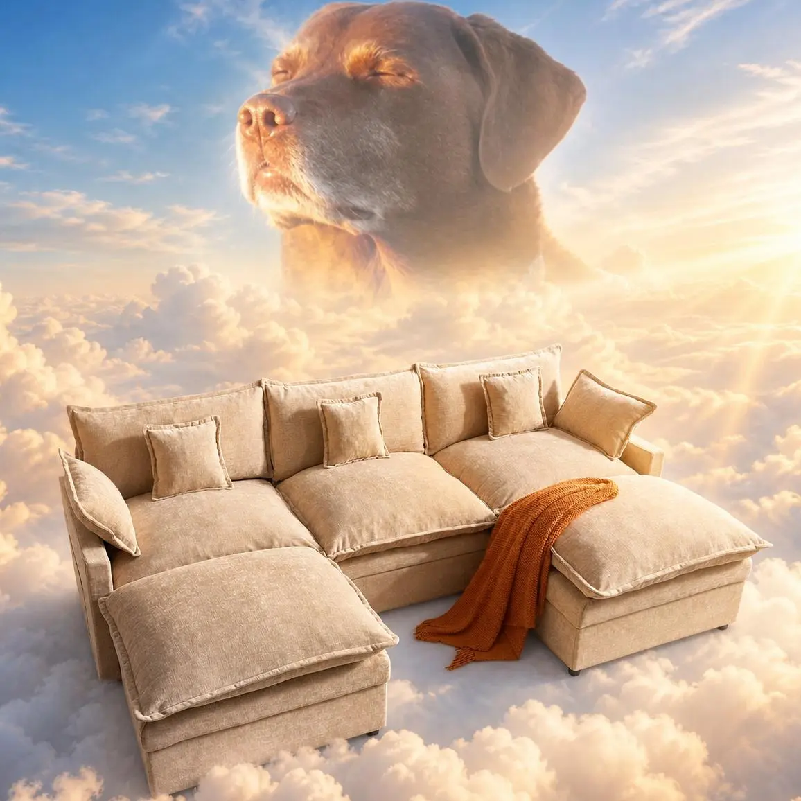 CAODOC 108" U-Shaped Modular Sectional Sofa, Comfy Camel Chenille Cloud Couch with 2 Movable Ottomans, Deep-Seat Meme Couch with Flexible Combination Layout, Thick Cushions, Solid Wood Frame for Living Room